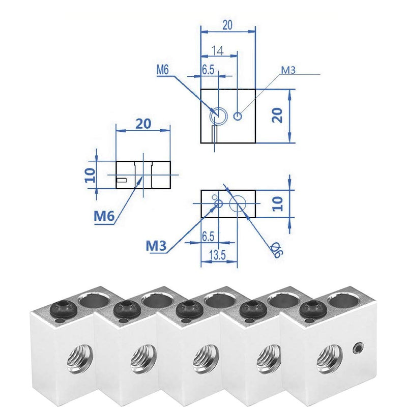 [Australia - AusPower] - Saiper Aluminum Heater Block Specialized for MK7 MK8 Makerbot Reprap 3D Printer Extruder Kit (Pack of 5pcs) 