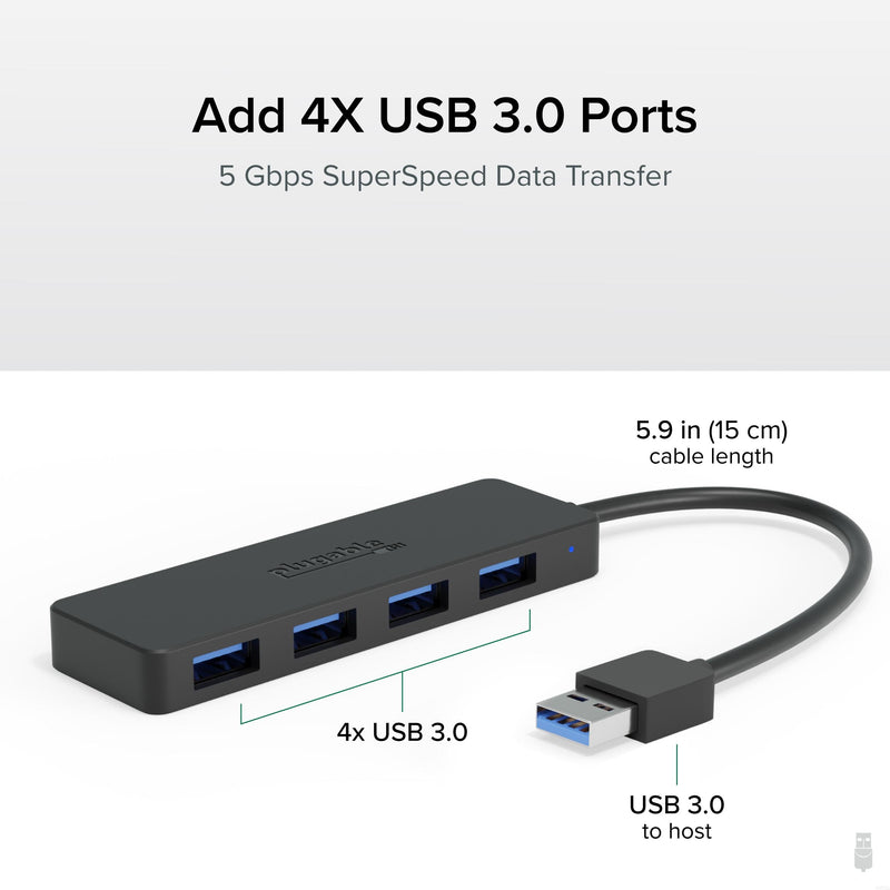 [Australia - AusPower] - Plugable 4 Port USB Hub 3.0, USB Splitter for Laptop, Compatible with Windows, Surface Pro, PC, Chromebook, Linux, Android, Charging Not Supported USB 3.0 