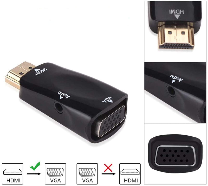 [Australia - AusPower] - HDMI to VGA Adapter Converter with 3.5mm Audio Jack Cable,4K HDMI to VGA Converter Male to Female Gold-Plated Connector for Laptop,PC, Desktop,Monitor, Projector,HDTV,DVD HDTOVGA3.5 