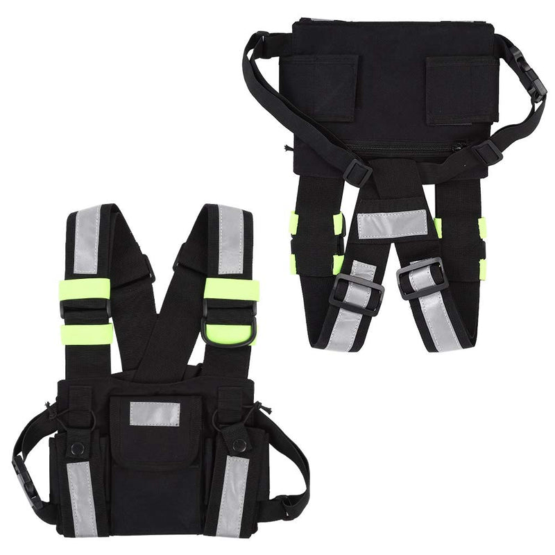 [Australia - AusPower] - Universal Hands Free Chest Harness Bag Holster for Walkie Talkie, Yellow Reflective TYT Vest Chest Bag Pouch for Walkie Talkie (PT-08 Bright Green) 