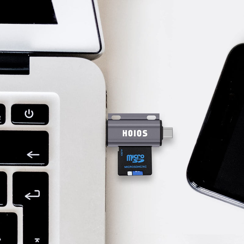 [Australia - AusPower] - SD Card Reader USB-C,3-in-1 Memory Card Reader with Tri-Connectors, USB 3.0 Card Reader Adapter for SDXC,Micro SDXC,Compatible with Windows,Mac OS ,Linux, Android,Silver Gray 