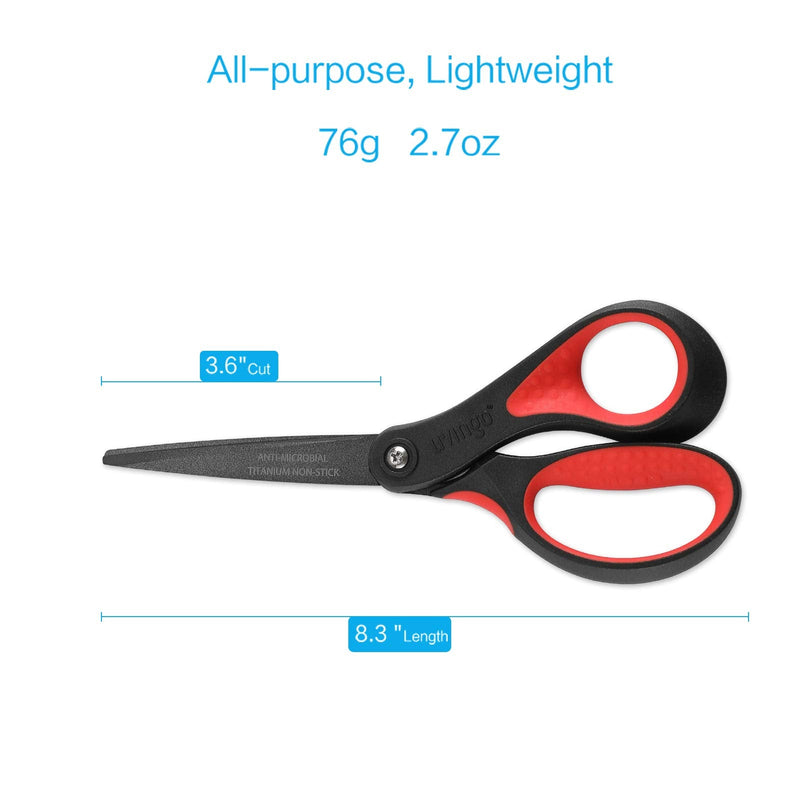 [Australia - AusPower] - LIVINGO 8" Premium Scissors for Office, Multipurpose Titanium Non-Stick Craft Scissors for DIY, Sharp Stainless Steel Blades Comfort Grip, 3 Pack 