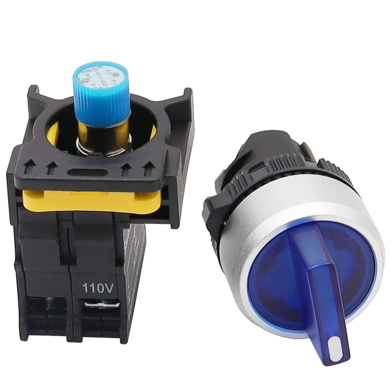 [Australia - AusPower] - mxuteuk Blue LED Light Voltage 110V-220V 22mm 1 NO 2 Positions Waterproof IP65 Latching Rotary Selector Switch 10A 600V LA155-A1-10XD-B 