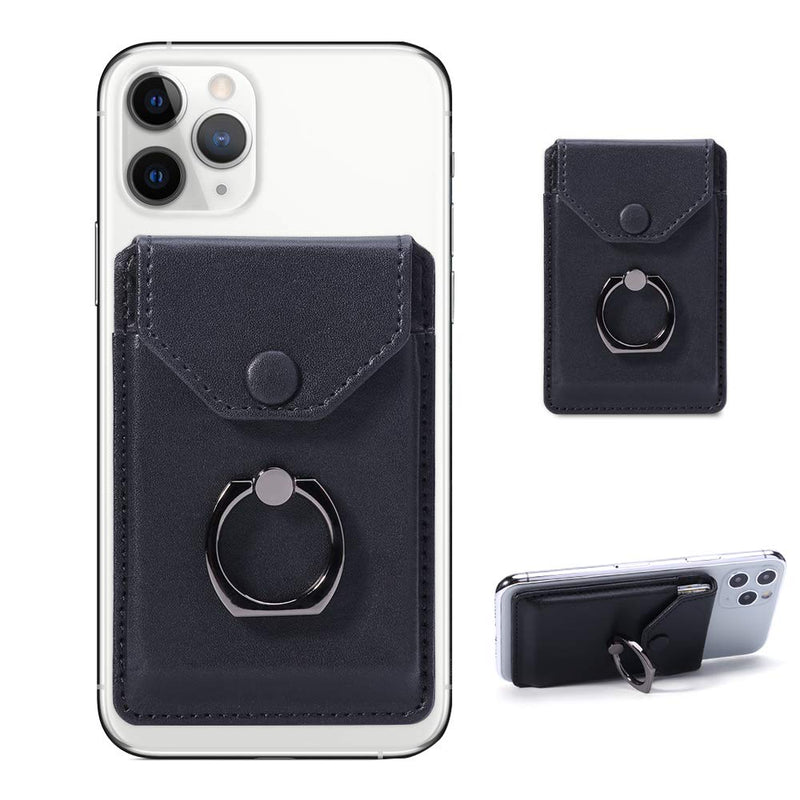 [Australia - AusPower] - YUNCE Ring Stand Stick on Wallet Cell Phone Slim Leather Wallet Stick on Wallet Credit Card RFID Blocking Sleeve Black 