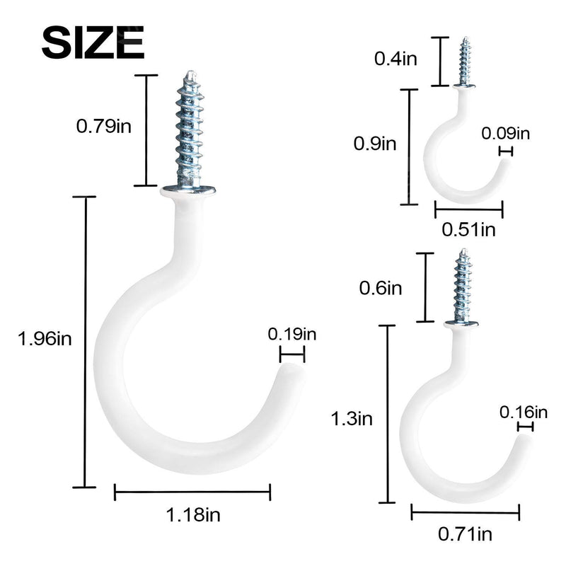 [Australia - AusPower] - UNEEDE 18Pcs Cup Screw Hooks for Hanging 3 Sizes Metal Ceiling Hooks Heavy Duty 7/8,1-1/4, 2inch Vinyl Coated Screw-in Hooks Set for Coffee Tea Cup, Plant, Light, Mug- White White 3 sizes-18pcs 