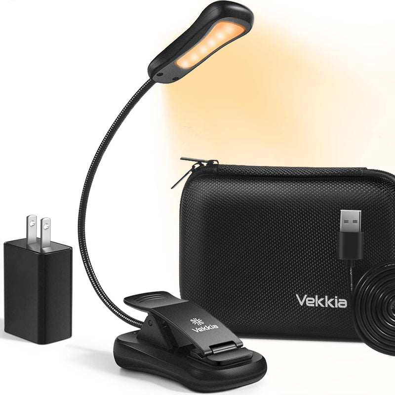 [Australia - AusPower] - Vekkia Rechargeable Book Light - Includes The Newest Neck Reading Light and 6 LED Black Book Light Set with Charger 