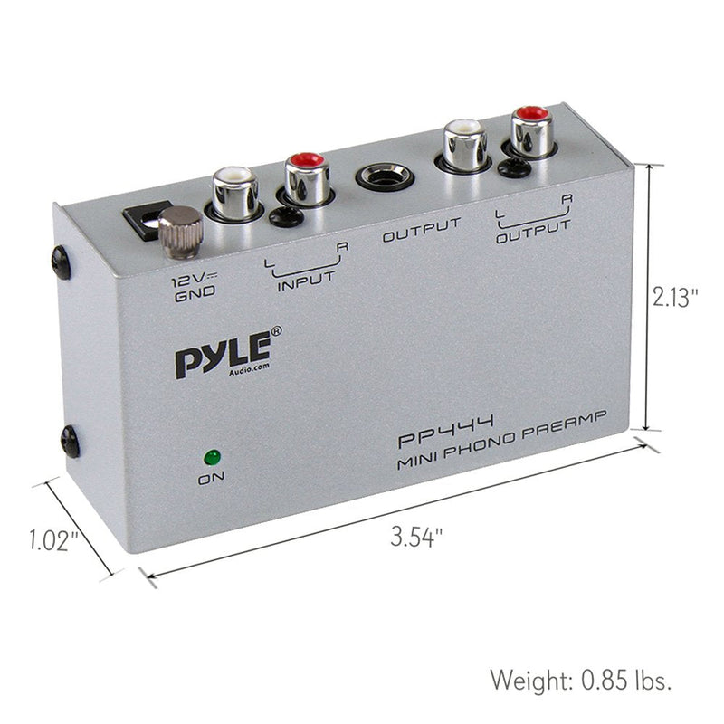 [Australia - AusPower] - Pyle Phono Turntable Preamp - Mini Electronic Audio Stereo Phonograph Preamplifier with RCA Input, RCA Output & Low Noise Operation Powered by 12 Volt DC Adapter (PP444),Gray Basic Model 