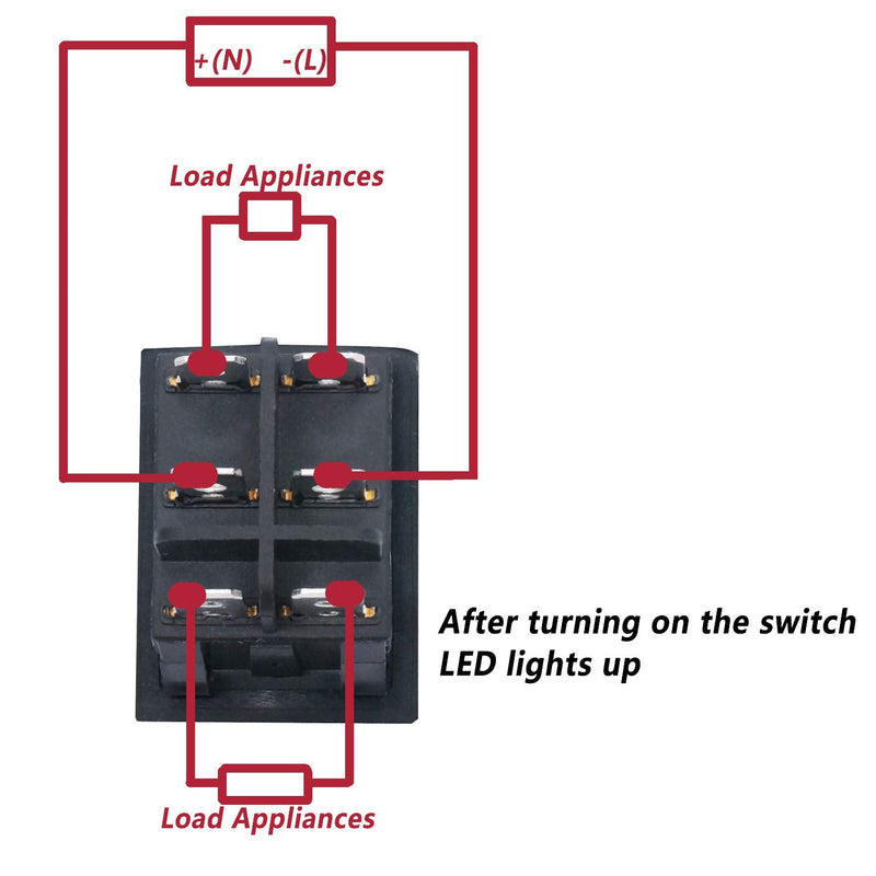 [Australia - AusPower] - Twidec/2Pcs Waterproof 12V DC Rocker Switch Red LED Light Illuminated 16A 6 Pins 3 Position ON/Off/ON DPST Toggle Switch Boat Or Car KCD4-203N-R-W 