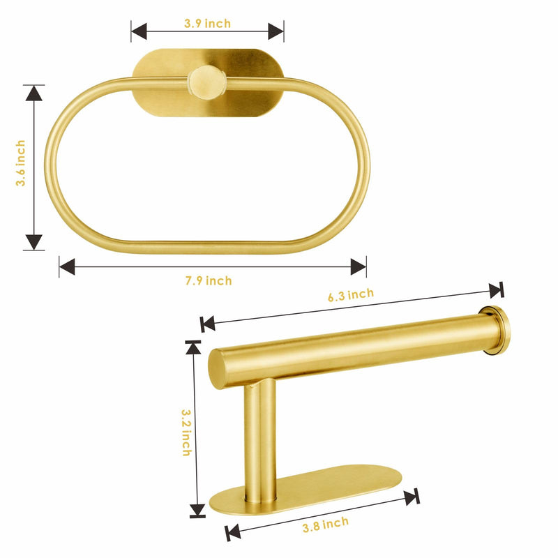 [Australia - AusPower] - Toilet Paper Holder/Towel Ring Self Adhesive, Eolax No Drilling Gold Bathroom Hardware Accessories, Stainless Steel Sticky Toilet Roll Hanger and Hand Towel Holder, Wall Mounted, 2 Pieces 