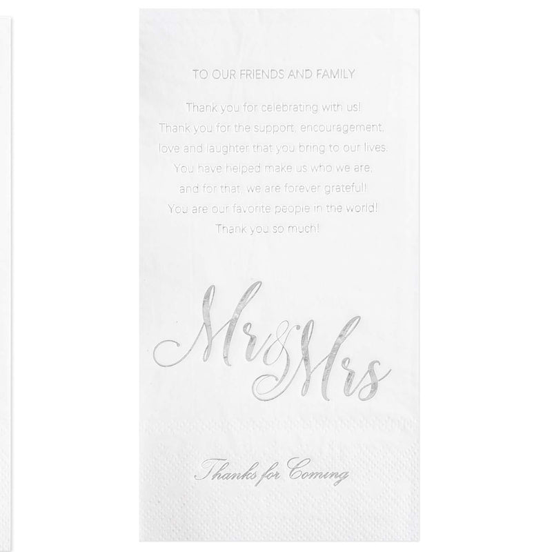 [Australia - AusPower] - Crisky Silver Mr & Mrs Dinner Napkins Wedding Dinner Napkins Replace Thank You Card Disposable Decorative Towels for Wedding Shower Banquet, Wedding Rehearsal Dinner Decoraions ,50 Pcs, 3-ply, 12"x16" 50 