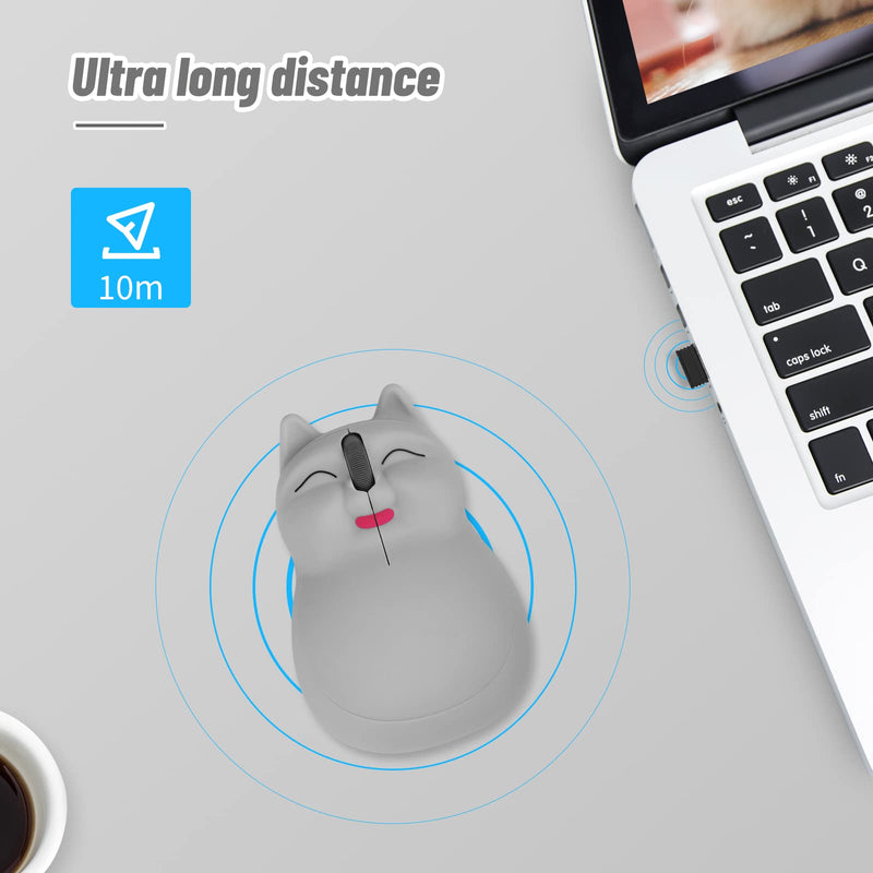 [Australia - AusPower] - Wireless Mouse, Cute Animal Cat Shape Silent Mouse, 3 Buttons Portable Mobile Optical Mouse with USB Receiver, Cordless Mouse for PC Mac Laptop Notebook Computer-Grey Grey 