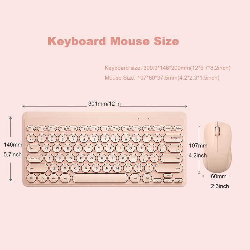 [Australia - AusPower] - Compact Keyboard MouseCombo,JieruiDeng 79-Key Retro Mini Cute Computer Keyboard 2.4G USB Wireless and Silent Mice Set for Laptop Desktop PC iPad (Pink) Pink 