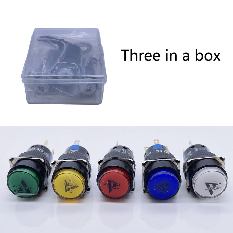 [Australia - AusPower] - 16mm Latching Push Button Switch Round Cap Maintained 0.63" 1NO 1NC SPDT ON/Off with 12v LED Light Waterproof 5 Amps with Wire UL Listed 3 Pcs K16-371 (Green, Latching) Green 