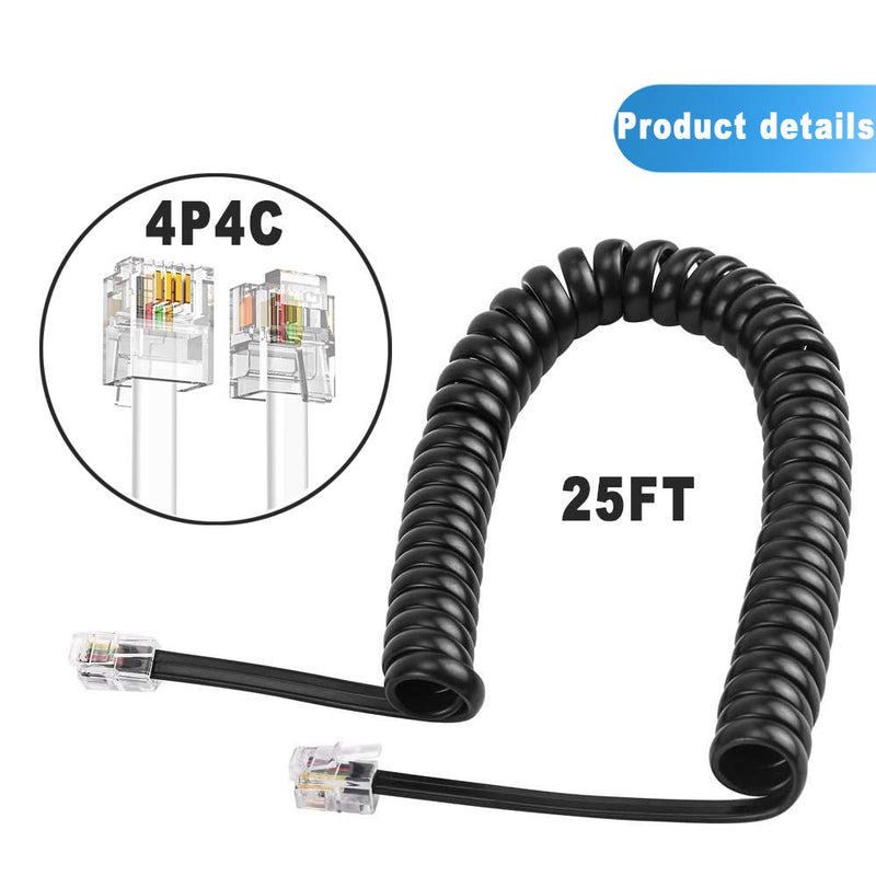 [Australia - AusPower] - Phone Cord Detangler with Cord, 2 Pack 25ft Uncoiled RFAdapter Black Anti-Tangle 360 Degree Rotating Landline Cable and Telephone Handset Cord 