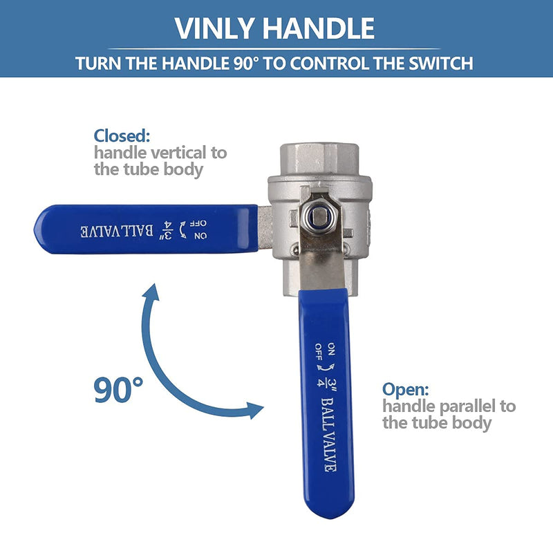 [Australia - AusPower] - YanTone 3/4 Inch Full Port Ball Valve, 304 Stainless Steel Shut Off Valve for Water Oil and Gas, 1000 PSI (WOG) - 3/4" NPT, 1 Piece 