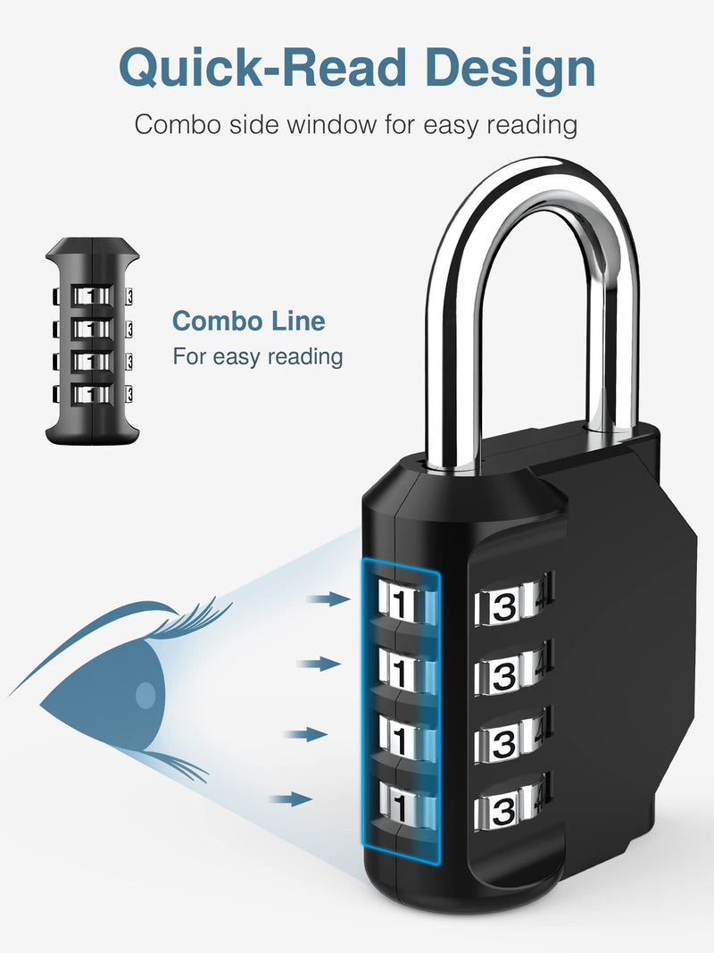 [Australia - AusPower] - Puroma 2 Pack Combination Lock 4 Digit Outdoor Waterproof Padlock for School Gym Locker, Sports Locker, Fence, Toolbox, Gate, Case, Hasp Storage (Black) Black 