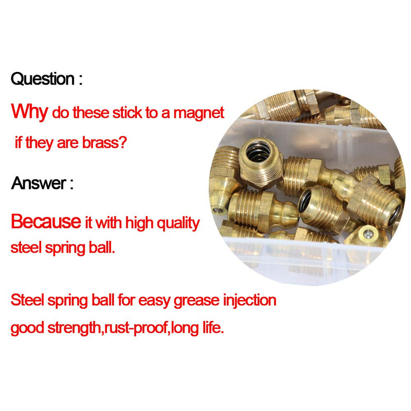 [Australia - AusPower] - Boeray 115pcs 1/4” 1/8” Hydraulic Grease Brass Zerk Fitting SAE Standard Assortment Kit-Straight, 90-Degree, 45-Degree Angled Zerk Assortment Set 115pcs SAE 
