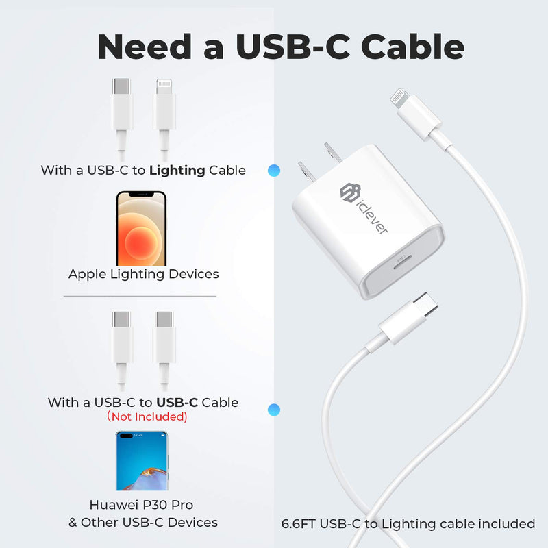 [Australia - AusPower] - iPhone 12 13 Fast Charger, USB C Fast Charger, 20W PD Wall Charger Adapter with MFi Certified 6.6FT USB C to Lightning Cable for iPhone 13/13 Mini/13 Pro/13 Pro Max/12 Pro/12 Pro Max/11 Pro/iPad Pro 