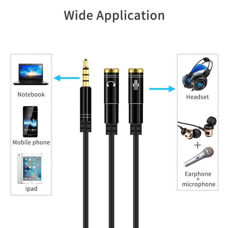 [Australia - AusPower] - Headphone Splitter, Sorthol 3.5 mm Audio Stereo Y Splitter Extension Cable 2 Port Male to Female Dual Headphone Jack Adapter for iPhone, Samsung, Tablet, Laptop, Speaker, MacBook black 