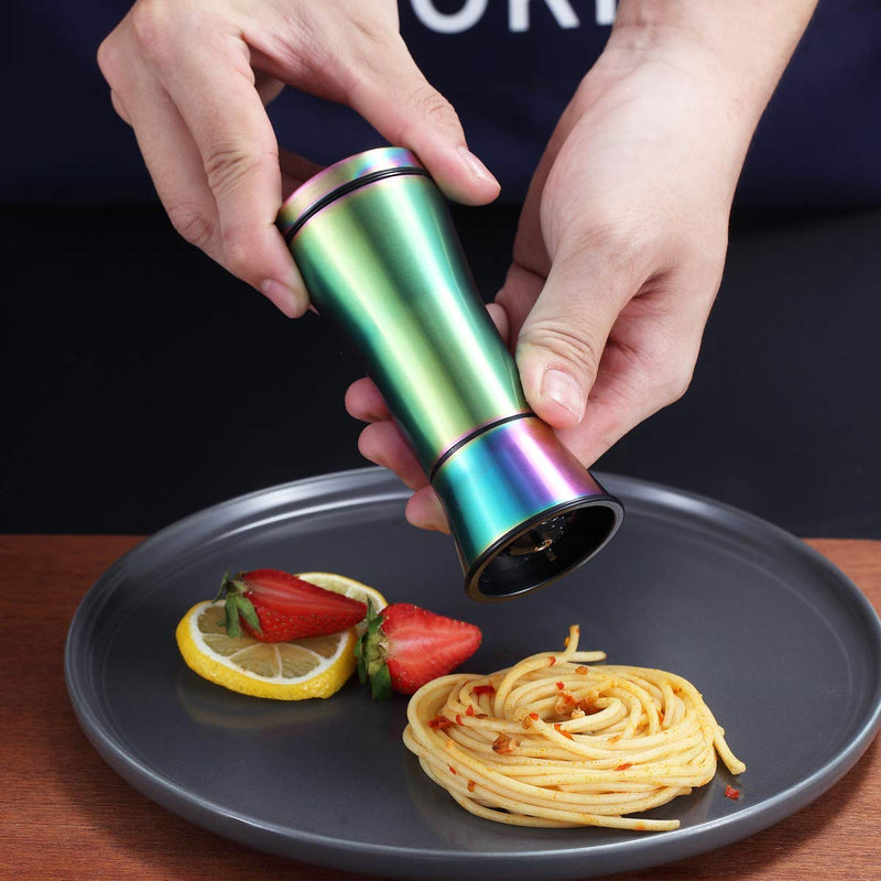 [Australia - AusPower] - Rainbow Salt And Pepper Shakers, Kyraton Titanium Plating Stainless Steel Salt And Pepper Grinders Refillable Pepper Grinder, Pepper Mill, Salt Grinder, Salt Shaker, Salt Pepper Shaker Set of 2 1.pepper.c 