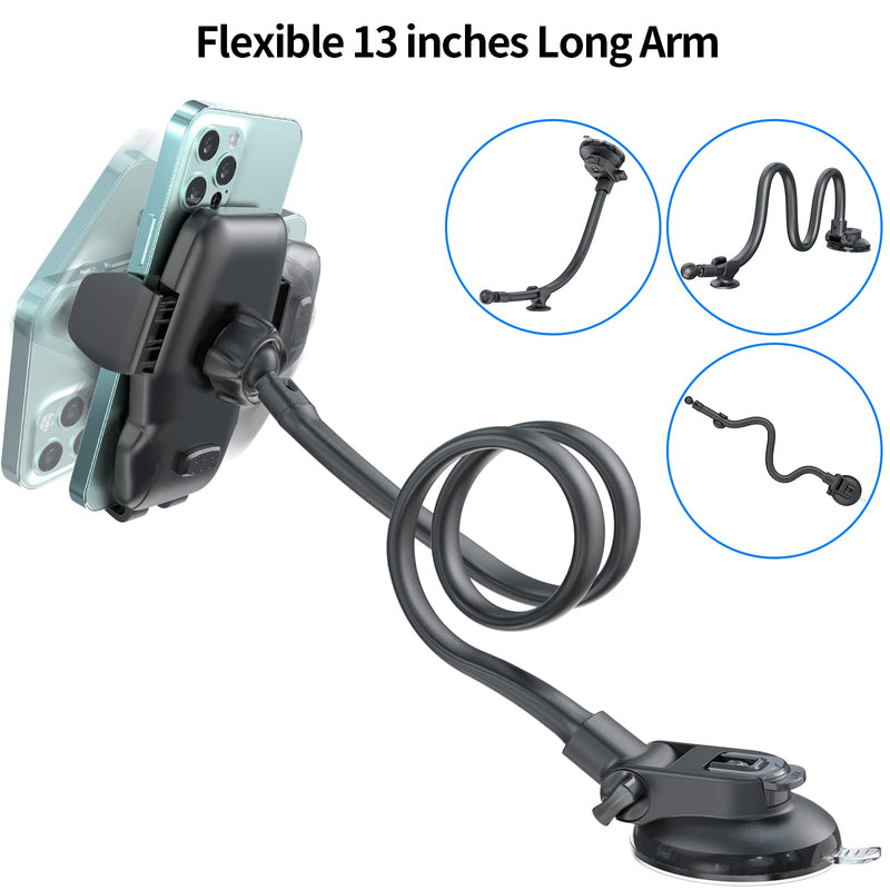 [Australia - AusPower] - Windshield Car Phone Holder Mount, 13" Gooseneck Truck Cell Phone Holder for Car with Strong Suction Cup, Phone Mount for Car Dashboard Compatible with iPhone 13/12 Pro Max, Samsung, LG & More 