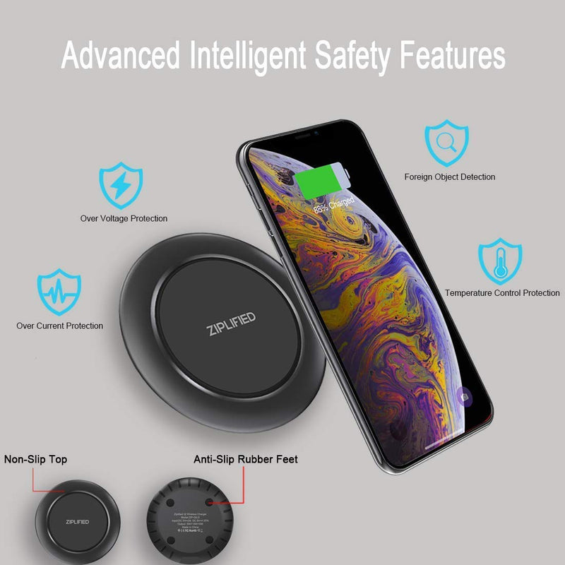 [Australia - AusPower] - Fast Wireless Charging Pad Qi-Certified 5W 7.5 10W with USB-A to USB-C Cable Compatible with iPhone 11, XS Max, XR, X, Galaxy S10e S9 Plus and All Qi Enabled Smartphones (No AC Adapter) 