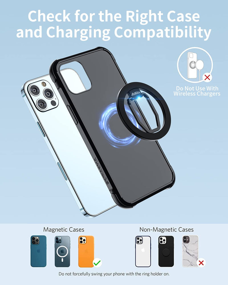 [Australia - AusPower] - Magnetic Phone Grip AUROX Phone Ring Holder for MagSafe Accessories Adjustable Phone Stand for iPhone 13, 13 Pro, 13 Mini, 13 Pro Max, 12, 12 Pro, 12 Mini, 12 Pro Max(Black) black 