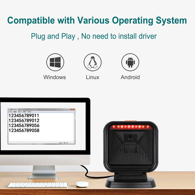 [Australia - AusPower] - 1D 2D QR Desktop Barcode Scanner, Omnidirectional Hands-Free Automatic USB Wired Barcode Scanner for pos System, Super Wide Scan Window Scanner Work with for POS PC Supermarket Bookstore Retail Mall 