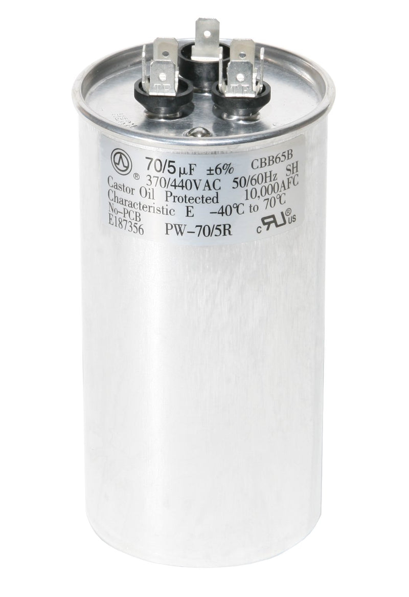[Australia - AusPower] - PowerWell 70+5 MFD uf Micro Farad 370 or 440 Volt Dual Run Round Capacitor TP-CAP-70/5/370-440V for Condenser Straight Cool or Heat Pump Air Conditioner - Guaranteed to Last 5 Years 