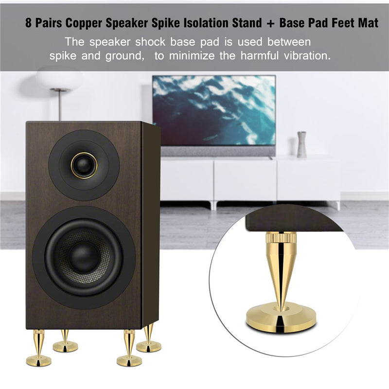 [Australia - AusPower] - Diyeeni Base Pad Highgrade plating Pure copper Speaker Spike Isolation Stand + Base Pad Feet Mat 8 x Base Pad + 8 x Spike Suitable for speaker, amplifier etc 