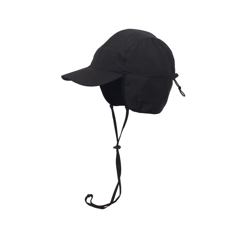 [Australia - AusPower] - Winter Baseball Earflap Cap with Detachable Windproof Strap Fleece Inside Cap Water Repellency Outdoor Cap Adult (Black) 