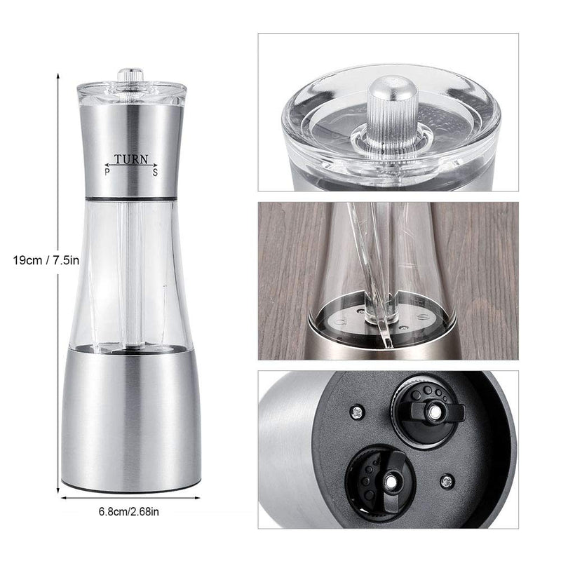 [Australia - AusPower] - 2 in 1 Stainless Steel Manual Dual Salt & Pepper Grinder Spices Mill Grinder Shaker with Adjustable Coarseness Kitchen Cooking Tools 