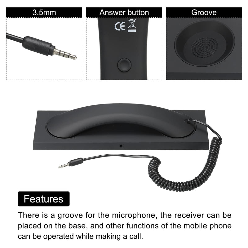 [Australia - AusPower] - MECCANIXITY 3.5mm Retro Telephone Handset with Base Telephone Receiver for Microphone Speaker Black 