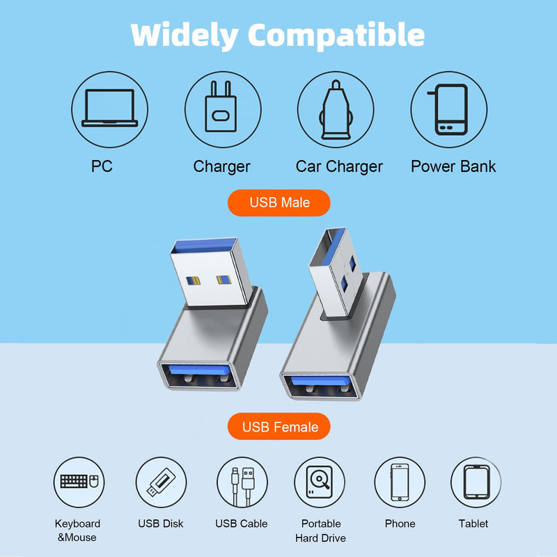 [Australia - AusPower] - AreMe 90 Degree USB 3.0 Adapter 4 Pack, Up and Down Angle, Left and Right Angle USB A Male to Female Converter Extender for PC, Laptop, USB A Charger, Power Bank and More (Grey) Grey 