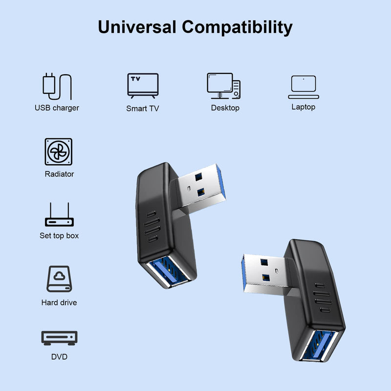 [Australia - AusPower] - USB 3.0 Adapter 90 Degree Male to Female Coupler Connector Plug Left Right Up Down Angle by Oxsubor (USB 3.0 Adapter Right 2PCS) 