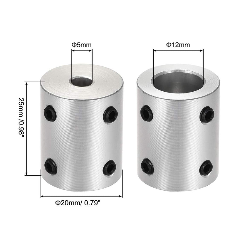 [Australia - AusPower] - uxcell 5mm to 12mm Bore Rigid Coupling Set Screw L25XD20 Aluminum Alloy,Shaft Coupler Connector,Motor Accessories 