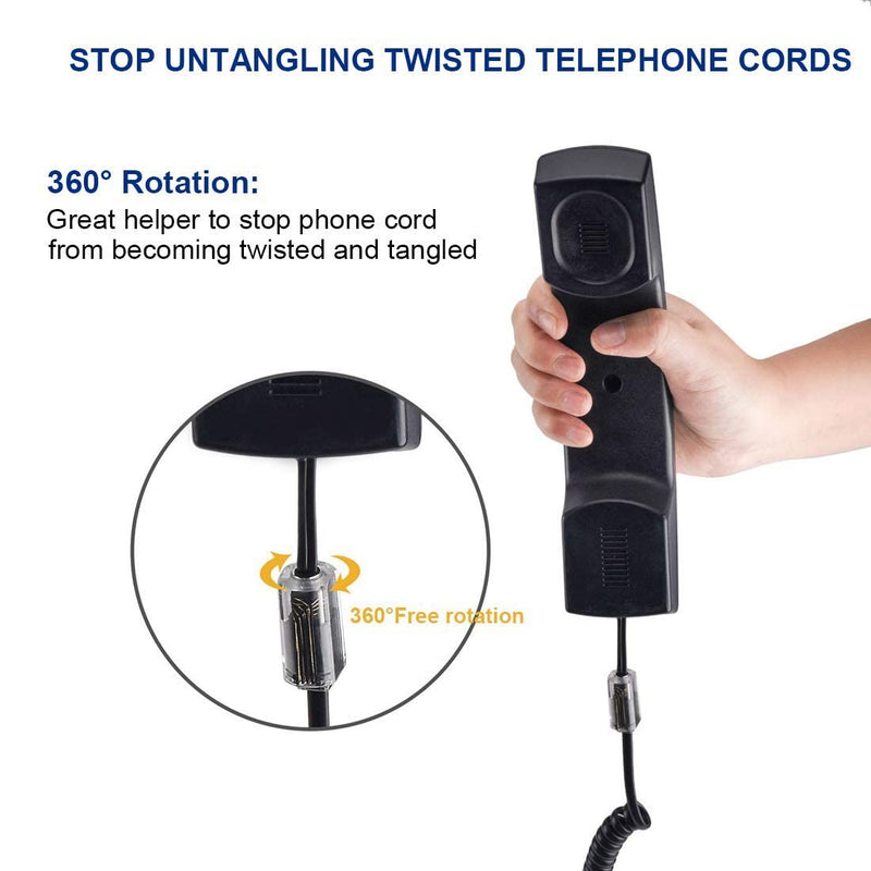 [Australia - AusPower] - Telephone Handset Cord Detangler 2 Sets, 2 Pack Landline Handset Cord Cable (7.5Ft Uncoiled, 1.5 Ft Coiled) and 2 Pack Anti-Tangle Telephone Cord Untangler 360 Degree Rotating Swivel Cord 7.5FT 