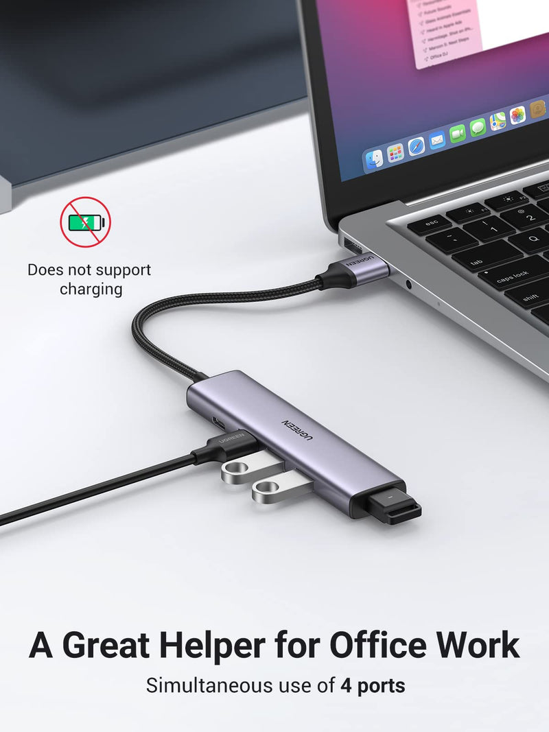 [Australia - AusPower] - UGREEN USB Hub, Aluminum 4-Port USB 3.0 Hub with Powered Support Output for High Power Equipment, USB Port Splitter for Laptop,iMac, MacBook, Surface Pro, Dell, PS4, Flash Drive, Mobile HDD 