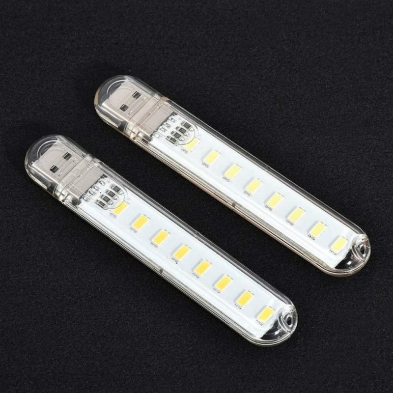 [Australia - AusPower] - USB Light,Night Light Plug in,Small Led Light Stick with 8 Lamp Beads for Power Brick/Portable Power Station(Pack of 8)(White) White 