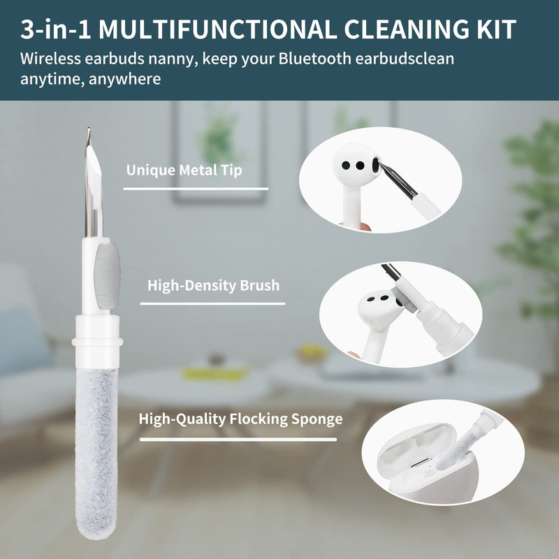 [Australia - AusPower] - Cleaner Kit for Airpod, 3-in-1 Multifunctional Earbud Cleaning kit for Airpods Pro with Sponge, Soft Brush, Metal Tip, Portable Reusable Bluetooth Earbuds Cleaning Pen 