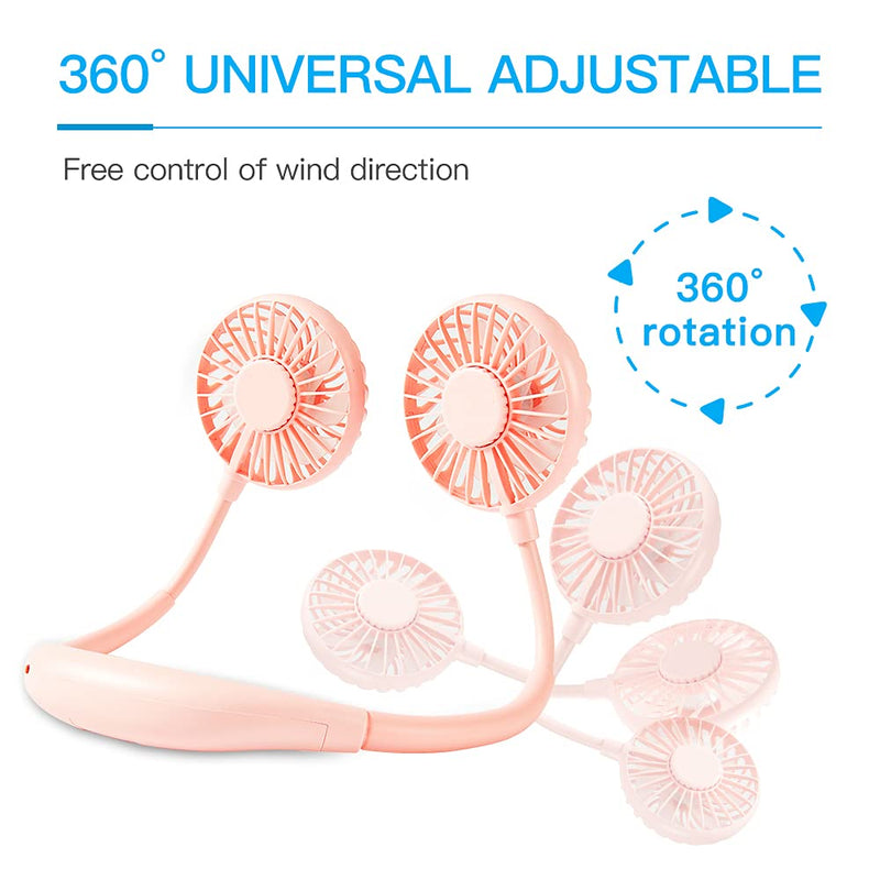 [Australia - AusPower] - Neck Fan, Portable USB Fan Rechargeable Headphone Design 3 Speeds Personal Wearable Neck Fan with Colorful Led Light for Home, Office, Travel, Sport, Outdoor (Pink) Pink 
