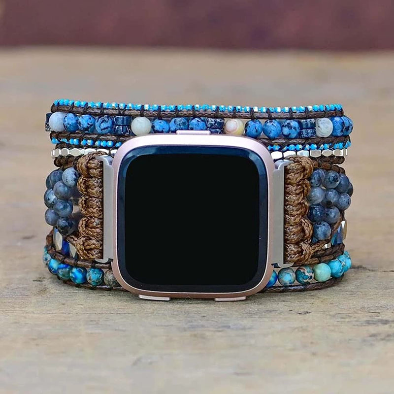 [Australia - AusPower] - Somesame Compatible with Fitbit Versa 3/Fitbit Sense Bands Boho Beads Bracelets,Multilayer 5 Wraps Chakra Leather Handmade Braided Real Natural Stone Beaded Rope Watch Strap for Women Men(Blue,M) style 1 M size for Fitbit Versa 3&Sense 