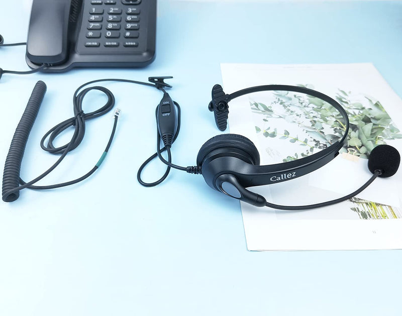 [Australia - AusPower] - Callez Phone Headset RJ9, Telephone Headset with Microphone Noise Cancelling & Volume Control Compatible with Avaya 1416 5410 5402 2420 ShoreTel IP230 212 Allworx 9224 NEC DT300 Zultys Toshiba Aastra Black 