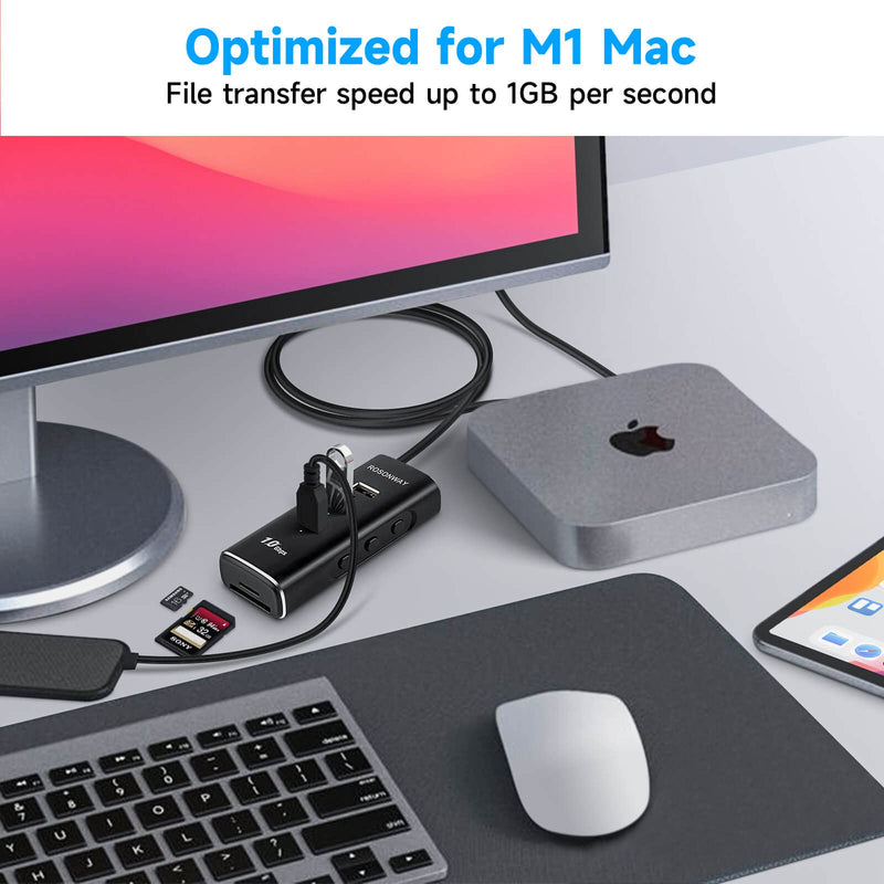 [Australia - AusPower] - Rosonway 5 in 1 USB C Hub with 3 USB 3.2 10Gbps Data Ports, SD/TF Card Readers, 2ft Cable and Individual Switches, for PC, Laptops, M1 Mac Mini, iMac, MacBook Pro/Air, RSH-A104D 