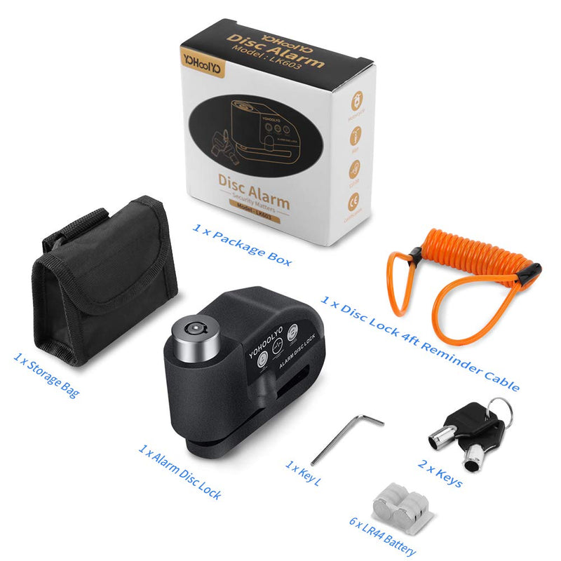 [Australia - AusPower] - YOHOOLYO Alarm Disc Lock Motorcycle Disc Brake Lock Anti-Theft Waterproof 110 dB 7mm Pin 5ft Reminder Cable for Motorcycles Bike Scooter Carry Pouch (Black) Black 