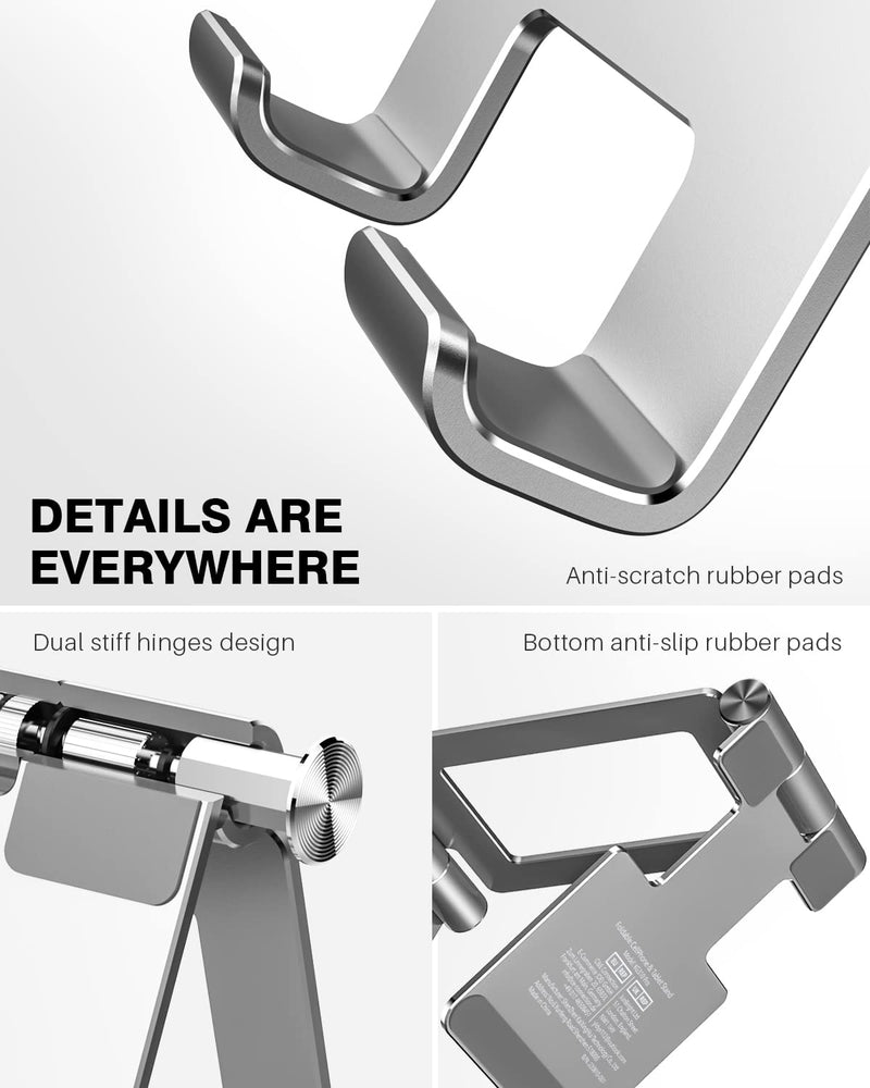 [Australia - AusPower] - Anozer Tablet Stand, Adjustable & Foldable Aluminium iPad Stand, Compatible with 2022 iPad Air 5/4,iPad Mini 6/5,iPad 10.2,iPad Pro 12.9/11, Portable Monitor, Surface Pro,Phones (4-13 inch)-Silver Silver 