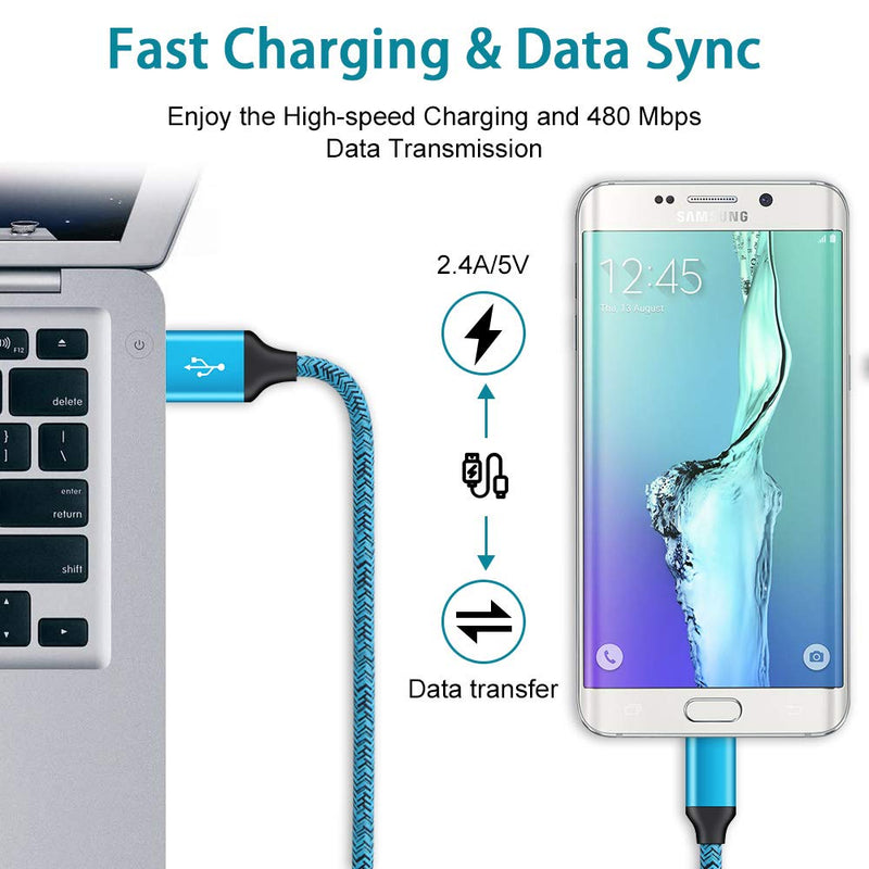 [Australia - AusPower] - Android Charger Fast Charging Micro USB Cable, 6FT Nylon Micro Cord Wall Charger Block, AbcPow 2.1A Power Adapter with Phone Cord Compatible for Samsung Galaxy S7 S6 J7 J3 Note 5, LG G4 Motorola, HTC Blue 