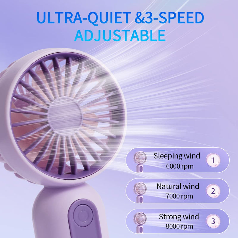 [Australia - AusPower] - VanSmaGo 3Packs Portable Handheld Mini Fan, USB Rechargeable Personal Fan, Battery Operated Small neck Fan with 3 Speeds for Travel/camping/Outdoor/Home/Office (Pink+Blue+Purple) Pink+Blue+Purple 