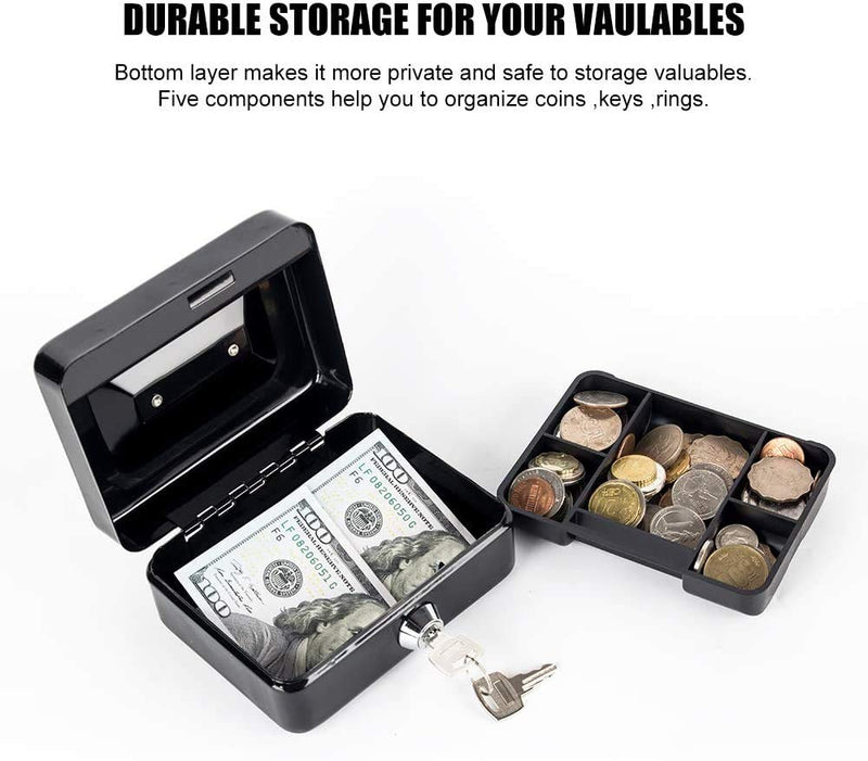 [Australia - AusPower] - Xydled Locking Steel Mini Cash Box with Removable Coin Tray and Key Lock,4.92" x 3.74" x 2.36",Black Black Small 