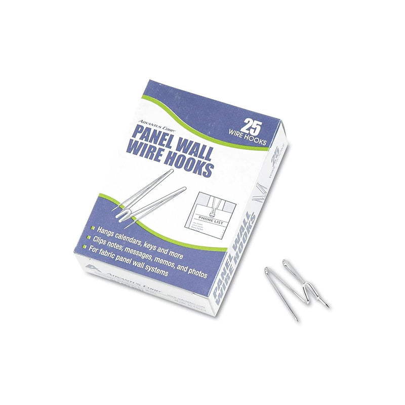 Advantus 75370 Panel Wall Wire Hooks, Silver, 25 Hooks/Pack AusPower